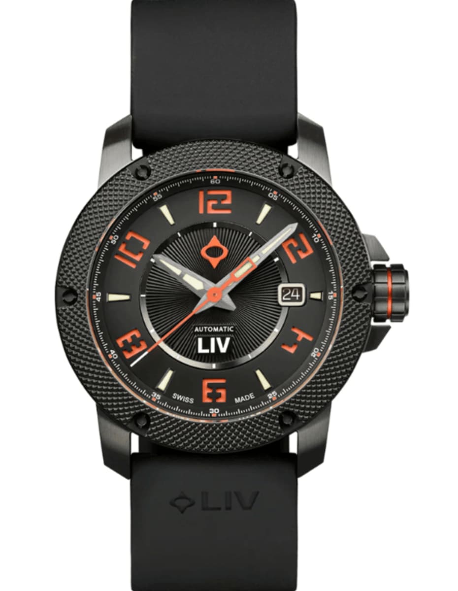 LIV Genesis GX1-A Signature Orange Rubber Strap Swiss Mens Watch GX1AOR