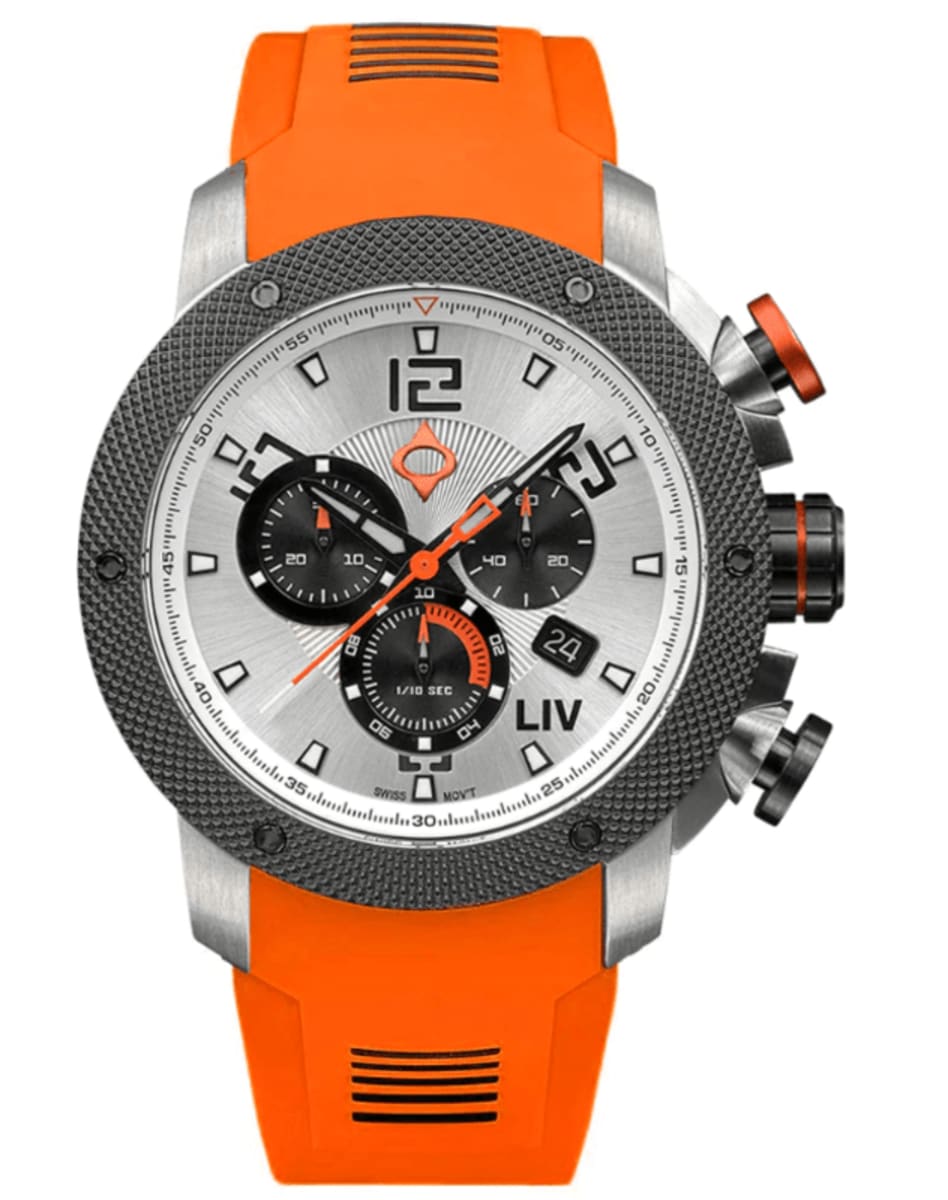 LIV Genesis GX1 Swiss Panda Orange Silicone Strap Swiss Mens Watch GX1PRO