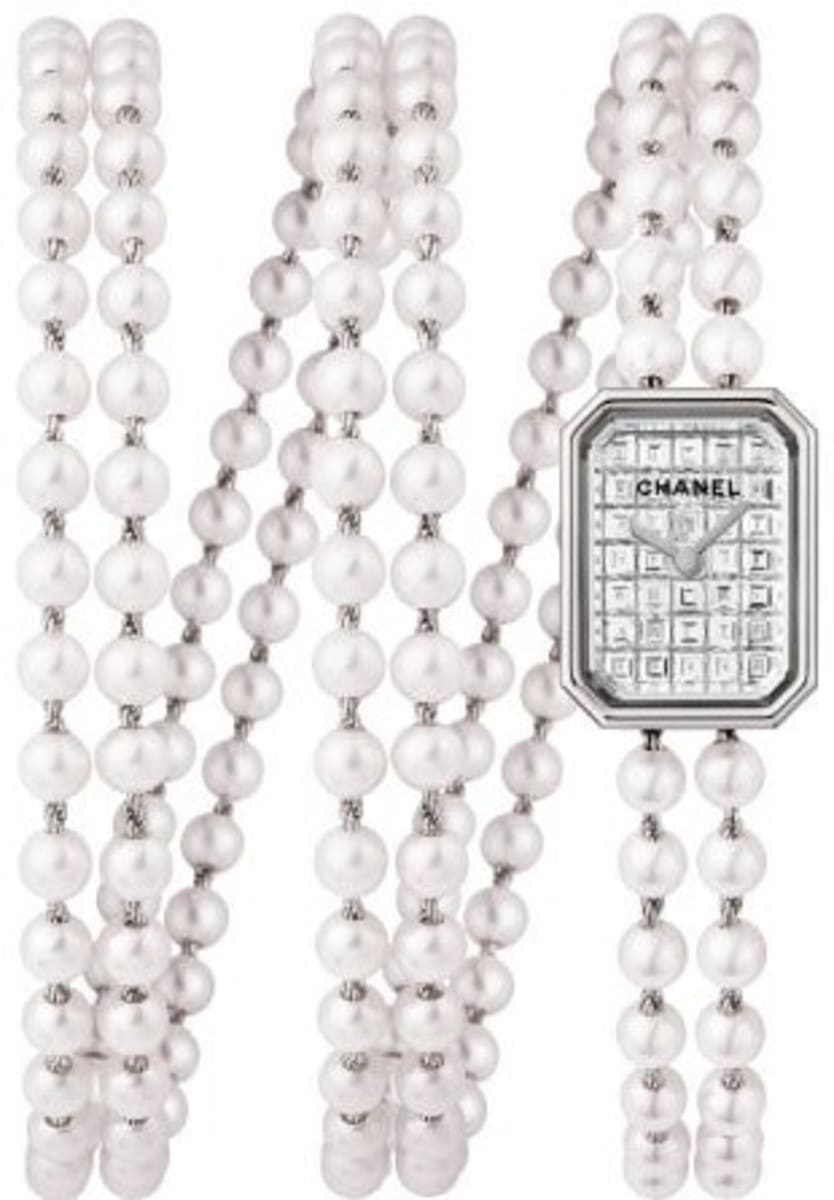 Chanel Premiere Diamond Dial Pearl White Gold Strands Bracelet