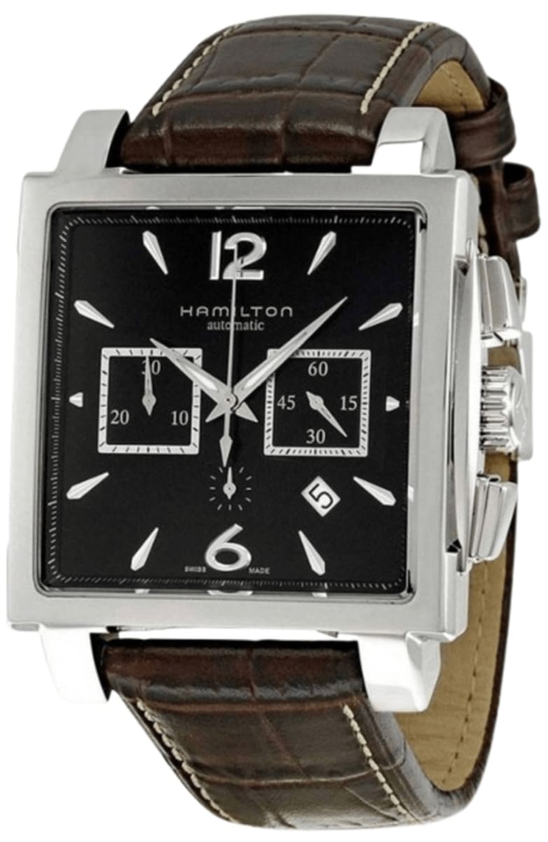 Hamilton Jazzmaster Auto Chrono Square Black Dial Leather Strap