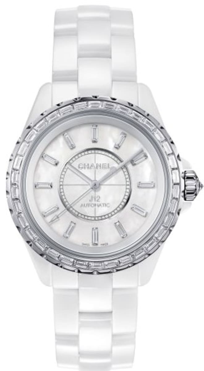 chanel white ceramic watch with diamonds