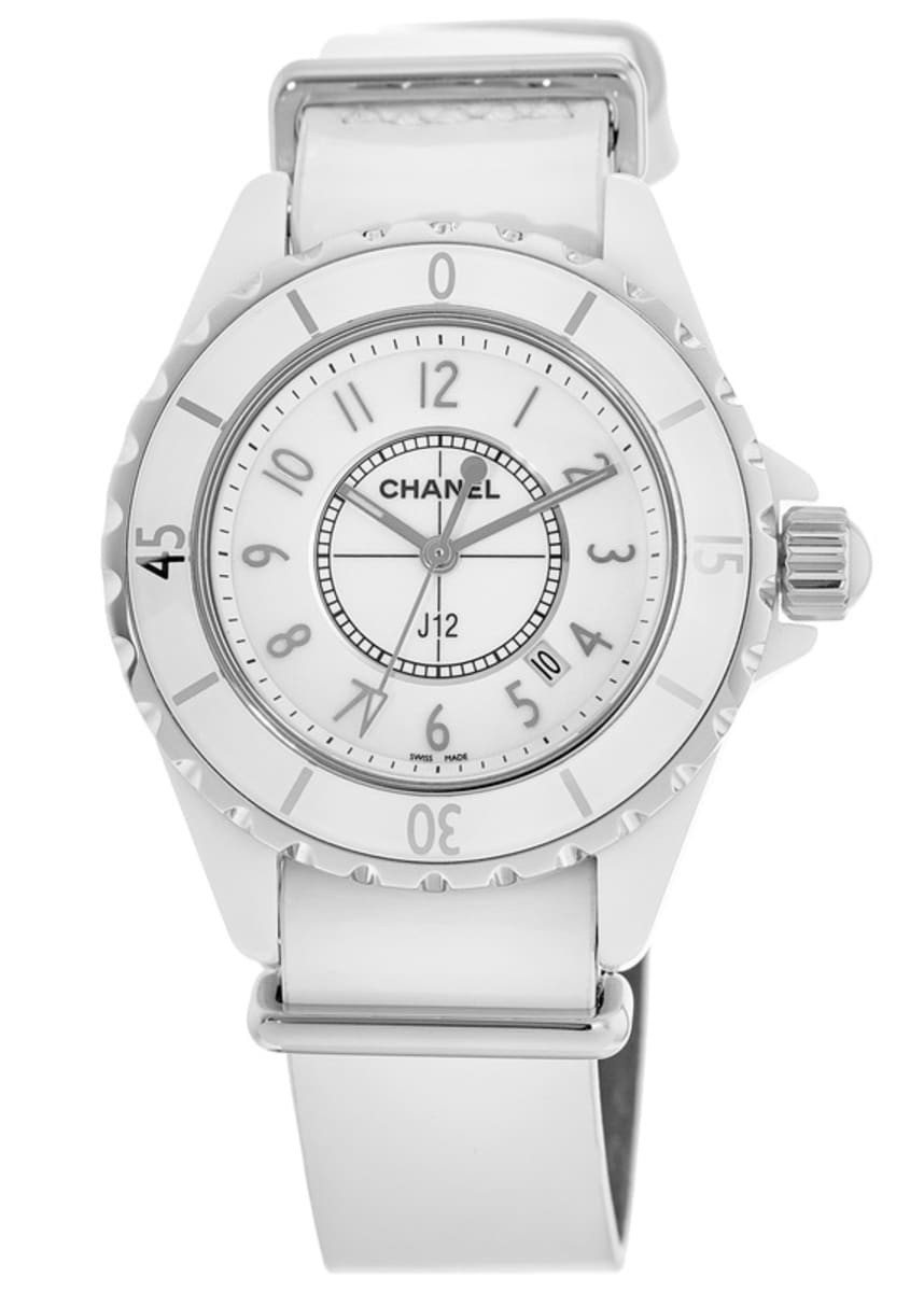 Chanel J12 Sapphire Bezel Ceramic White Dial White Steel Strap Watch for  Women Watch for Women