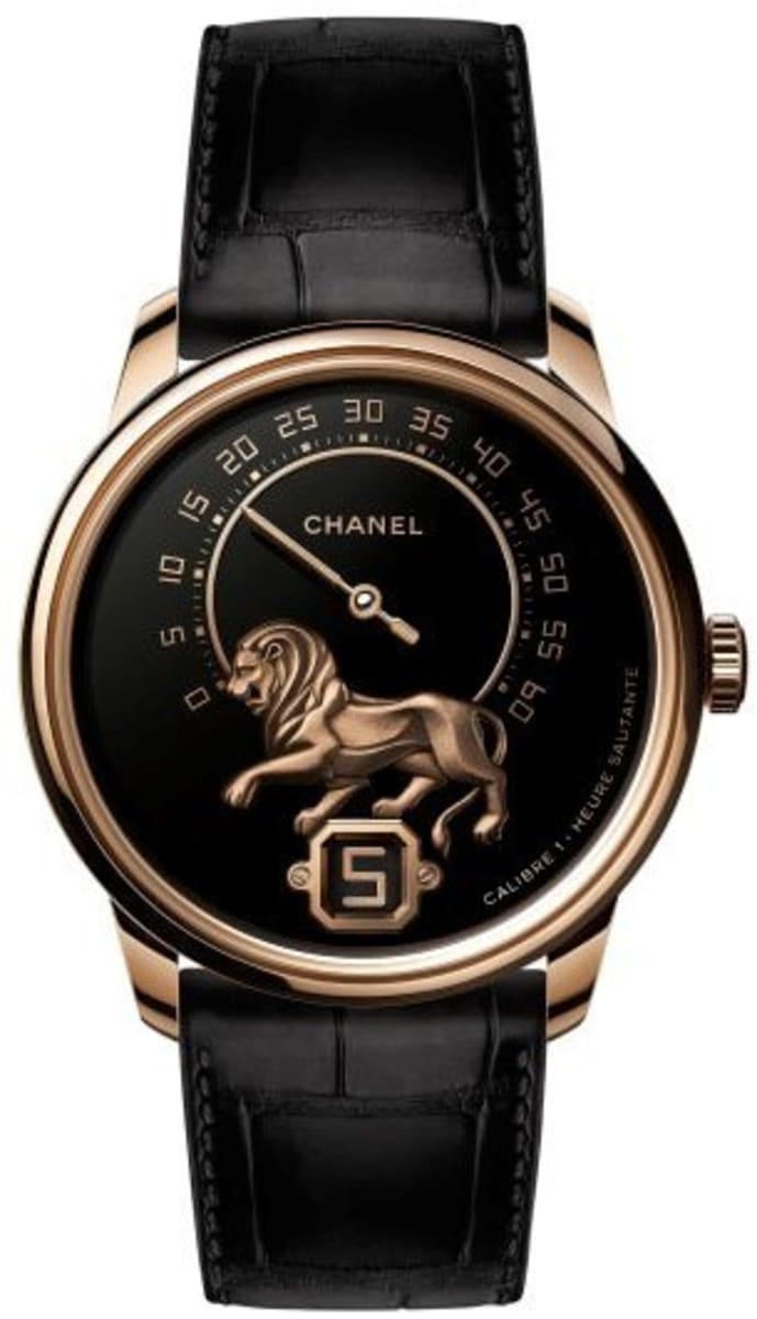 Chanel Monsieur Limited Edition Black Dial Rose Gold Black Leather Strap Men's Watch H5488