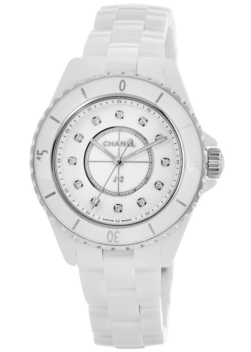 Chanel J12 33MM White Ceramic & Diamond Watch-WCHNL0078