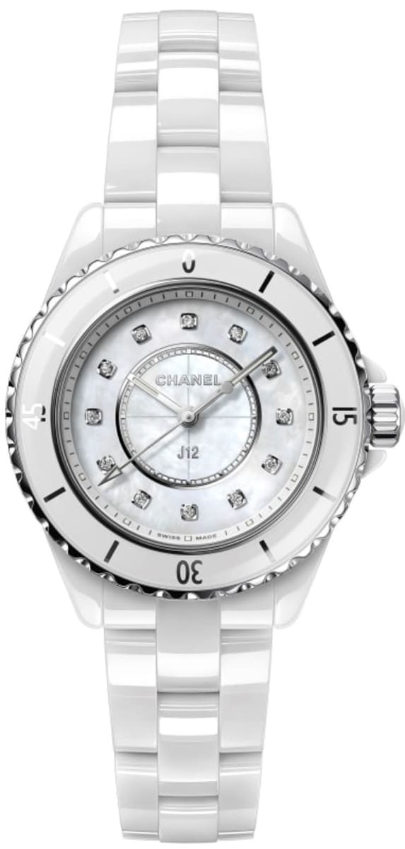 Chanel J12 White Ceramic Diamonds Quartz Ladies Watch H2422 For Sale at  1stDibs