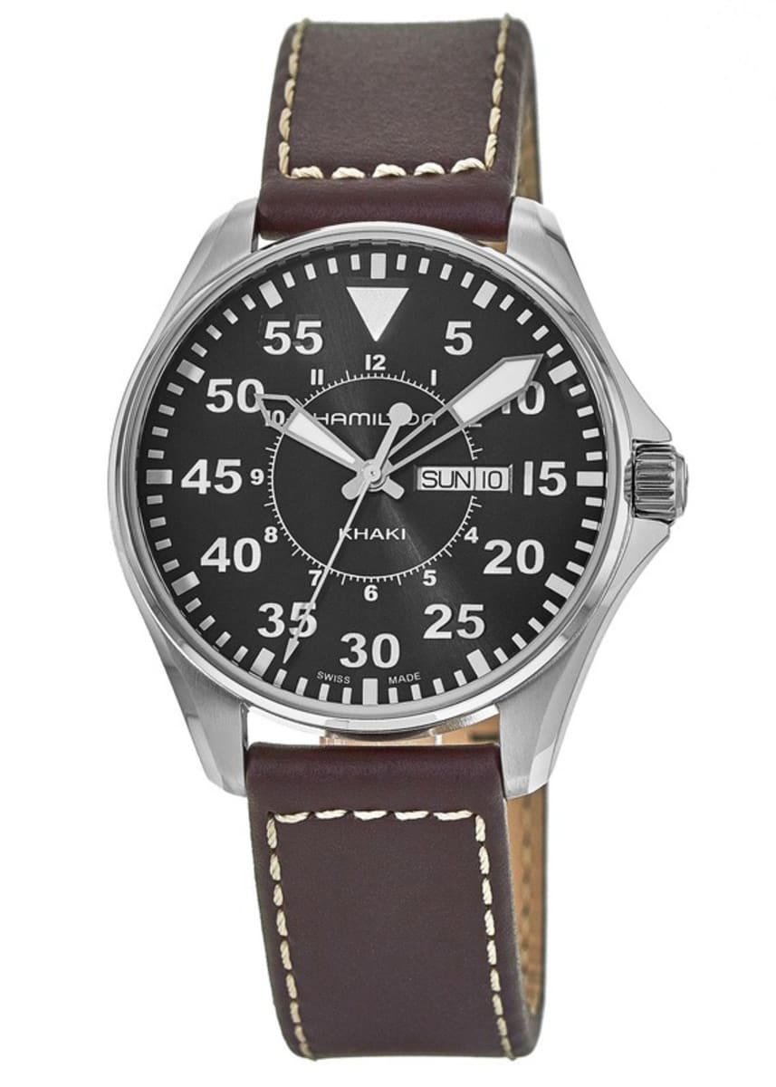 Hamilton Khaki Aviation Pilot Quartz Day Date Leather Strap Men's