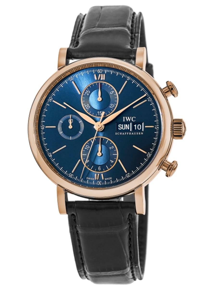 IWC Portofino Chronograph 18kt Rose Gold Blue Dial Leather Strap