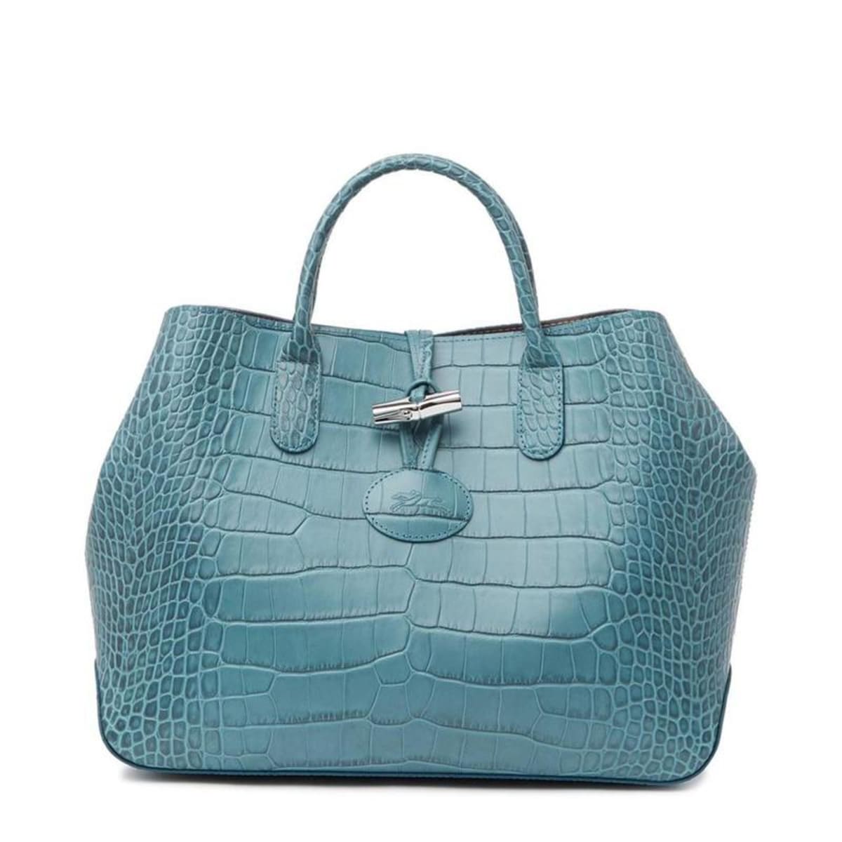 Longchamp Roseau Jade Croc-Embossed Top-Handle Women's Tote Bag L1986924323