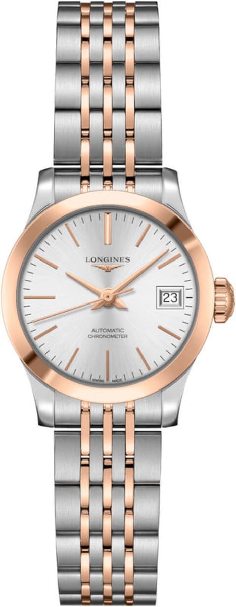 Longines Record Silver Dial Stainless Steel and Rose Gold Women's Watch ...