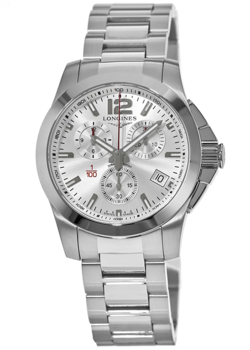 Longines Conquest Quartz Chronograph Silver Dial Steel Men's Watch L3 ...