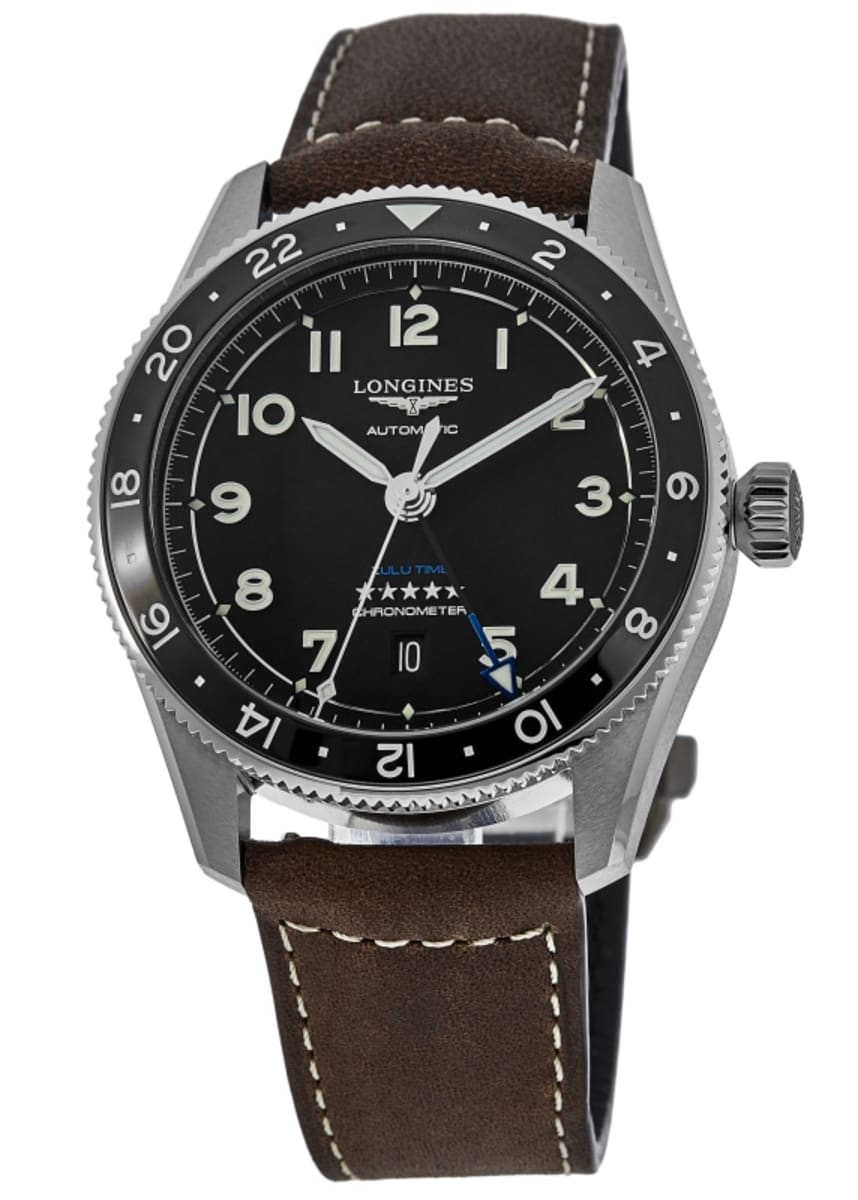 Longines Spirit Zulu Time Black Dial Leather Strap Men's Watch L3.812.4 ...