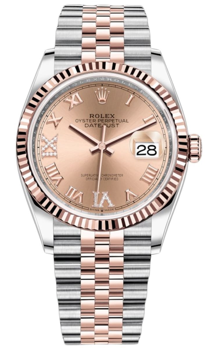 Rolex Datejust 36 & Everose Rose Pave Roman Women's Watch M126231-0027