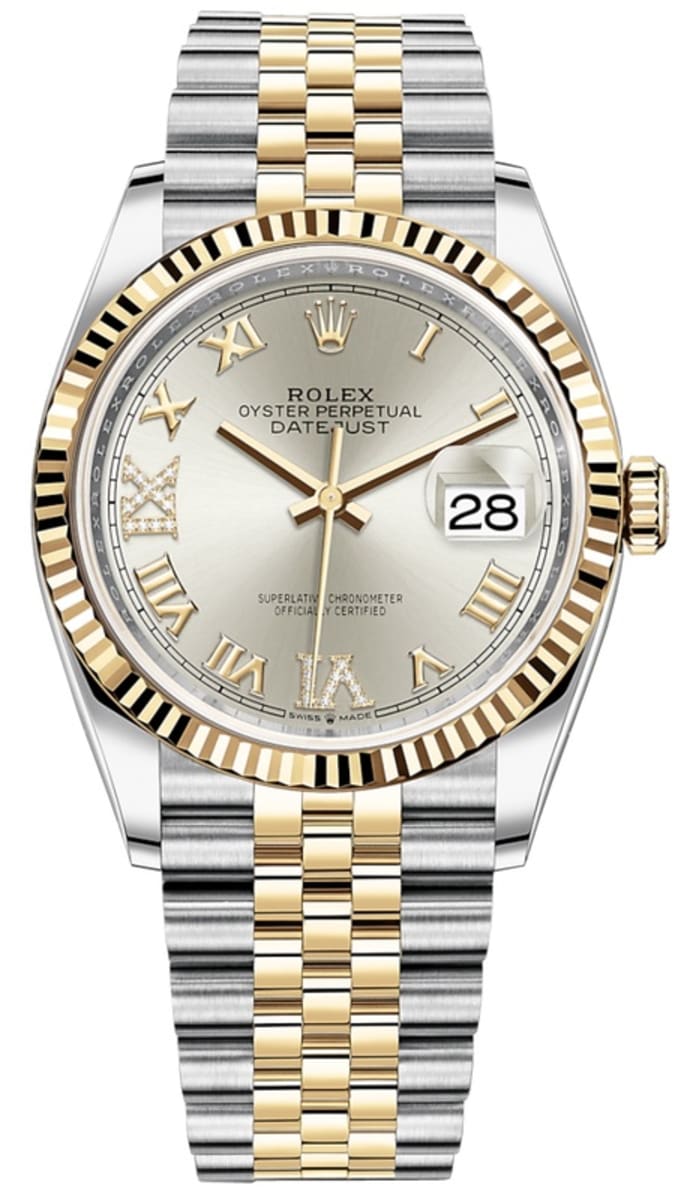 Rolex Datejust 36 2023 126233 Two Tone Yellow Gold Silver Diamond Dial -  Jubilee Bracelet