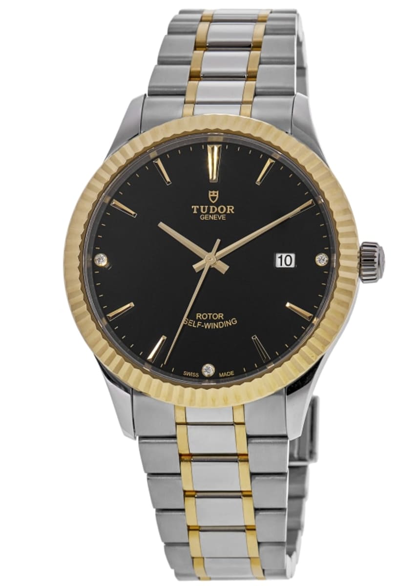 Tudor Style 41mm Black Diamond Dial Yellow Gold Bezel Steel Tudor Style 41mm Black Diamond Dial Yellow Gold Bezel Steel