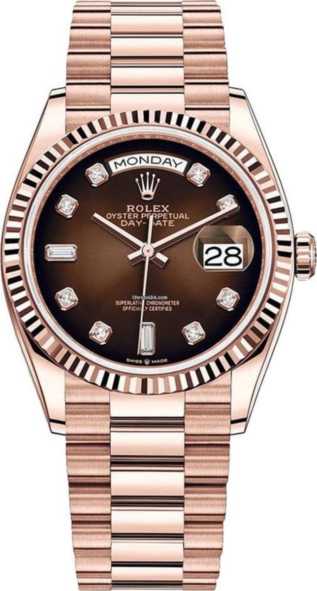 Rolex Day-Date Rose Gold Chocolate Dial Bracelet Women's Watch M128235-0037