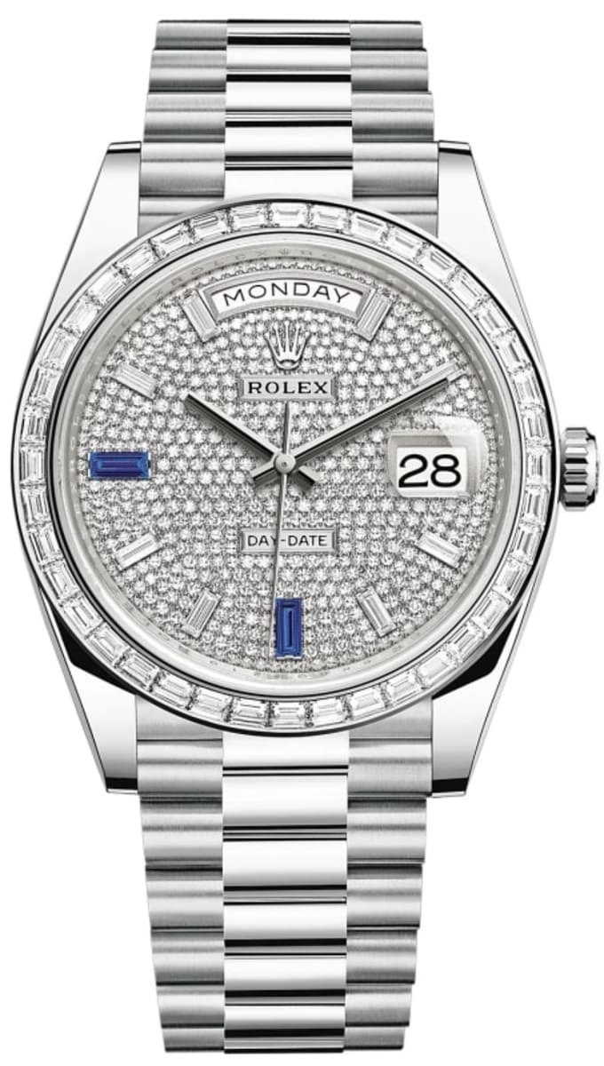 Rolex Day-Date 40 Platinum Diamond-Paved Dial With Sapphires Diamond Bezel  Men's Watch M228396TBR-0021