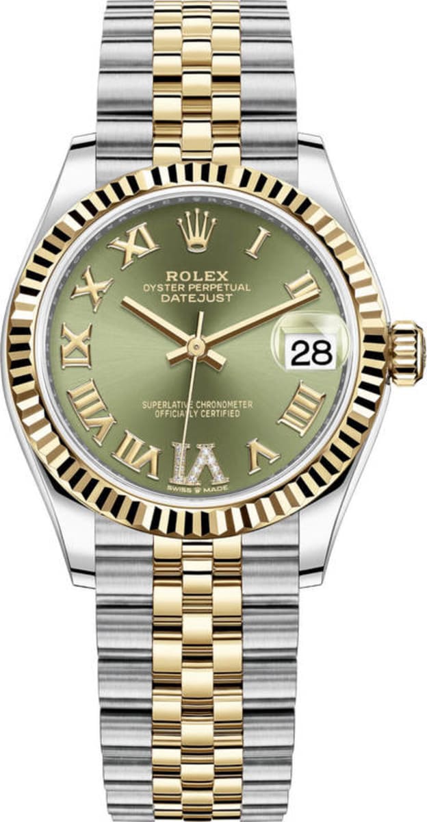 Rolex Datejust 36 Yellow Gold/Steel Olive Green Roman Diamond VI