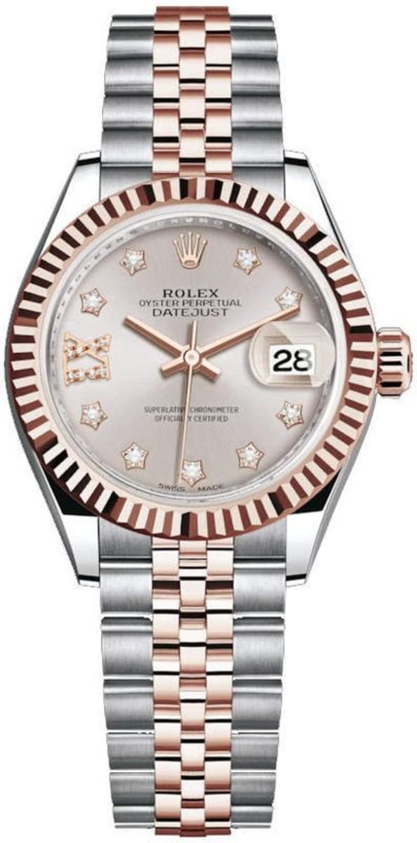 Rolex Everose Gold Lady-Datejust 28 Watch - Fluted Bezel - Olive