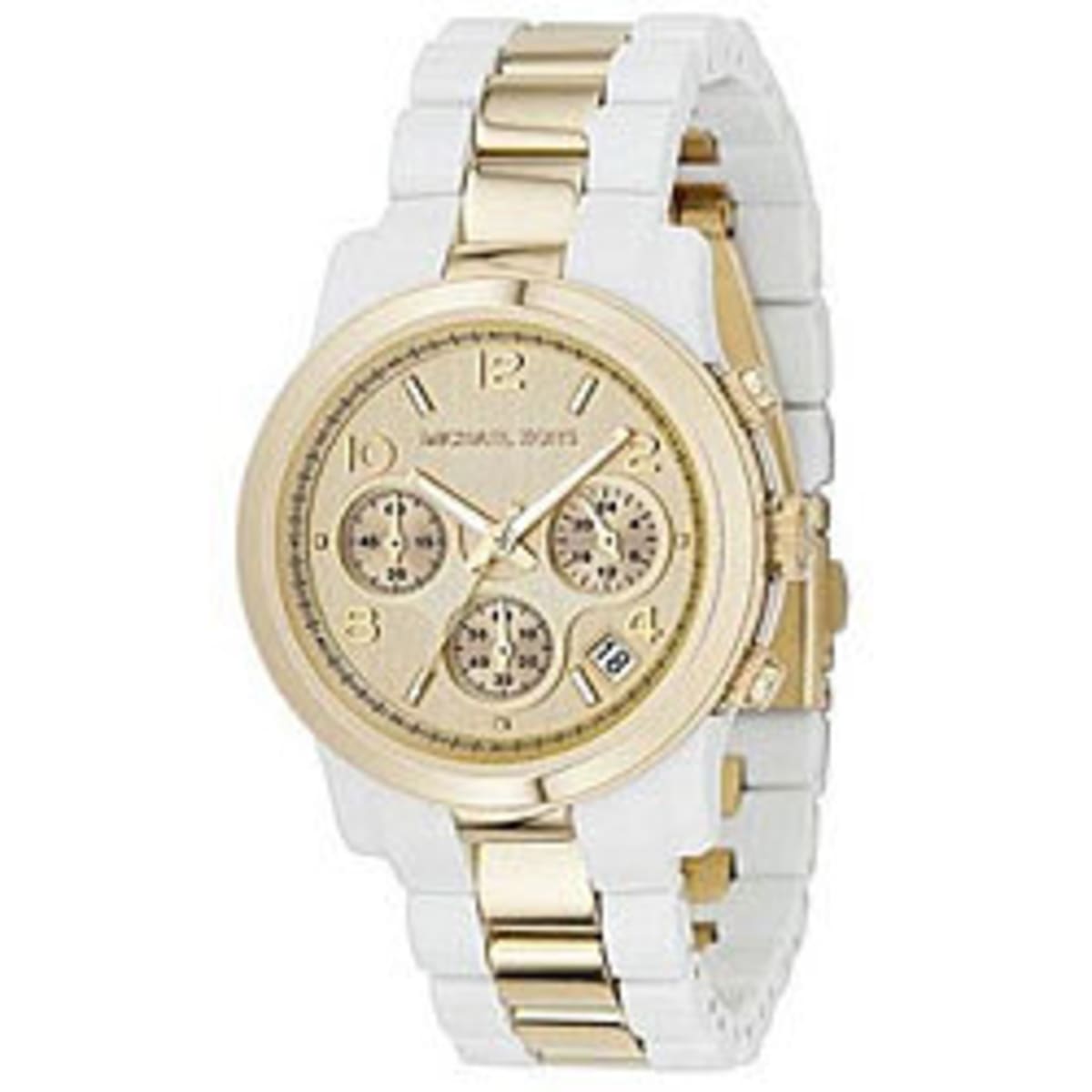 Michael Kors Ladies Gold Tone and White Resin Watch