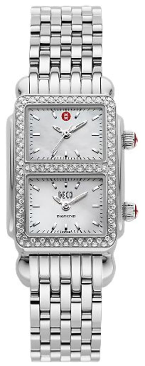 Michele Deco Park Dual Time Diamond Stainless Steel Women's