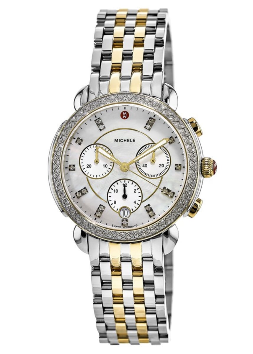 Michele Sidney Diamond Two Tone Mother of Pearl Dial Women's Watch ...