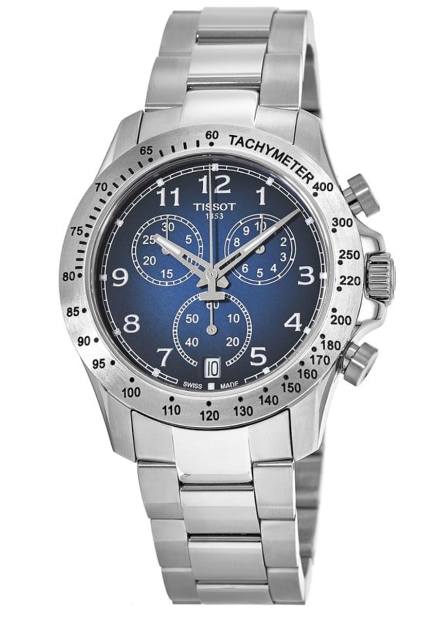 Tissot V8 Quartz Chronograph Stainless Steel Blue Dial Men's Watch T106 ...