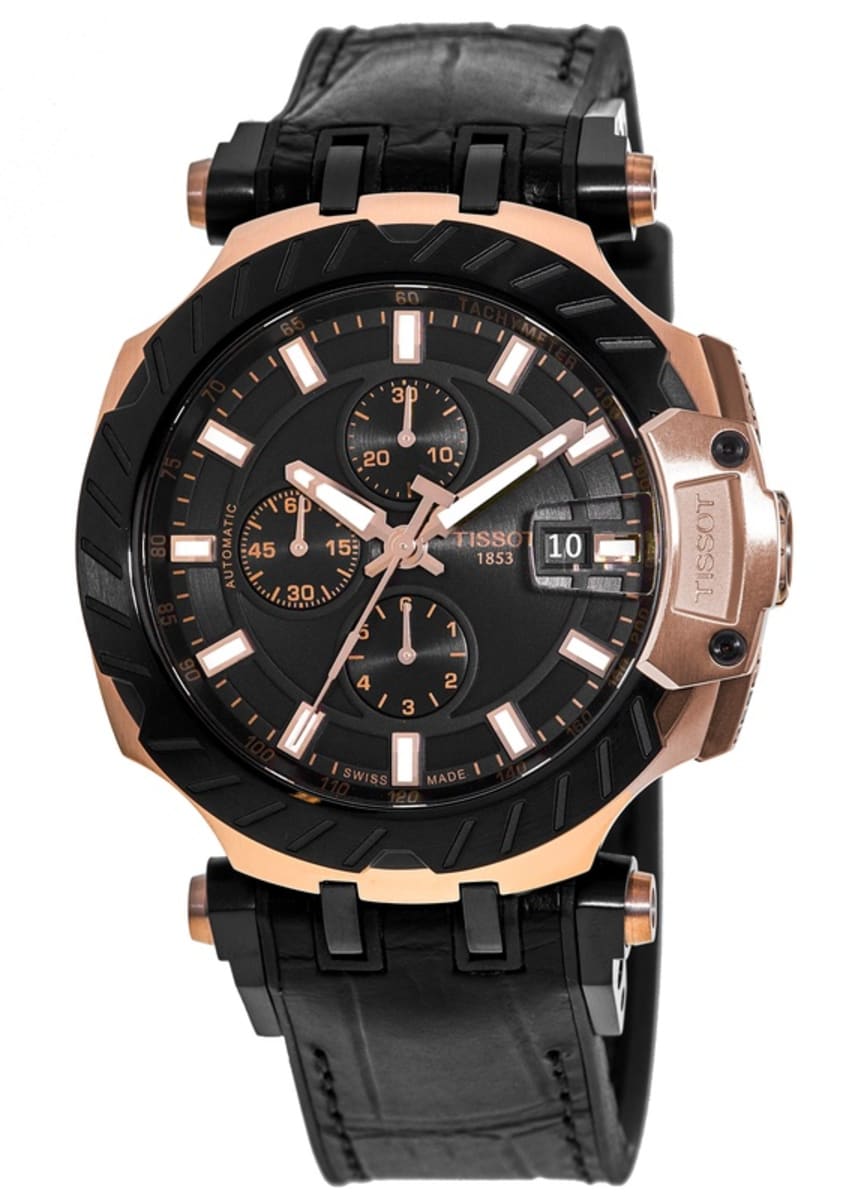 Tissot T-Race Chronograph Automatic Rose Gold PVD Black Dial Rubber ...