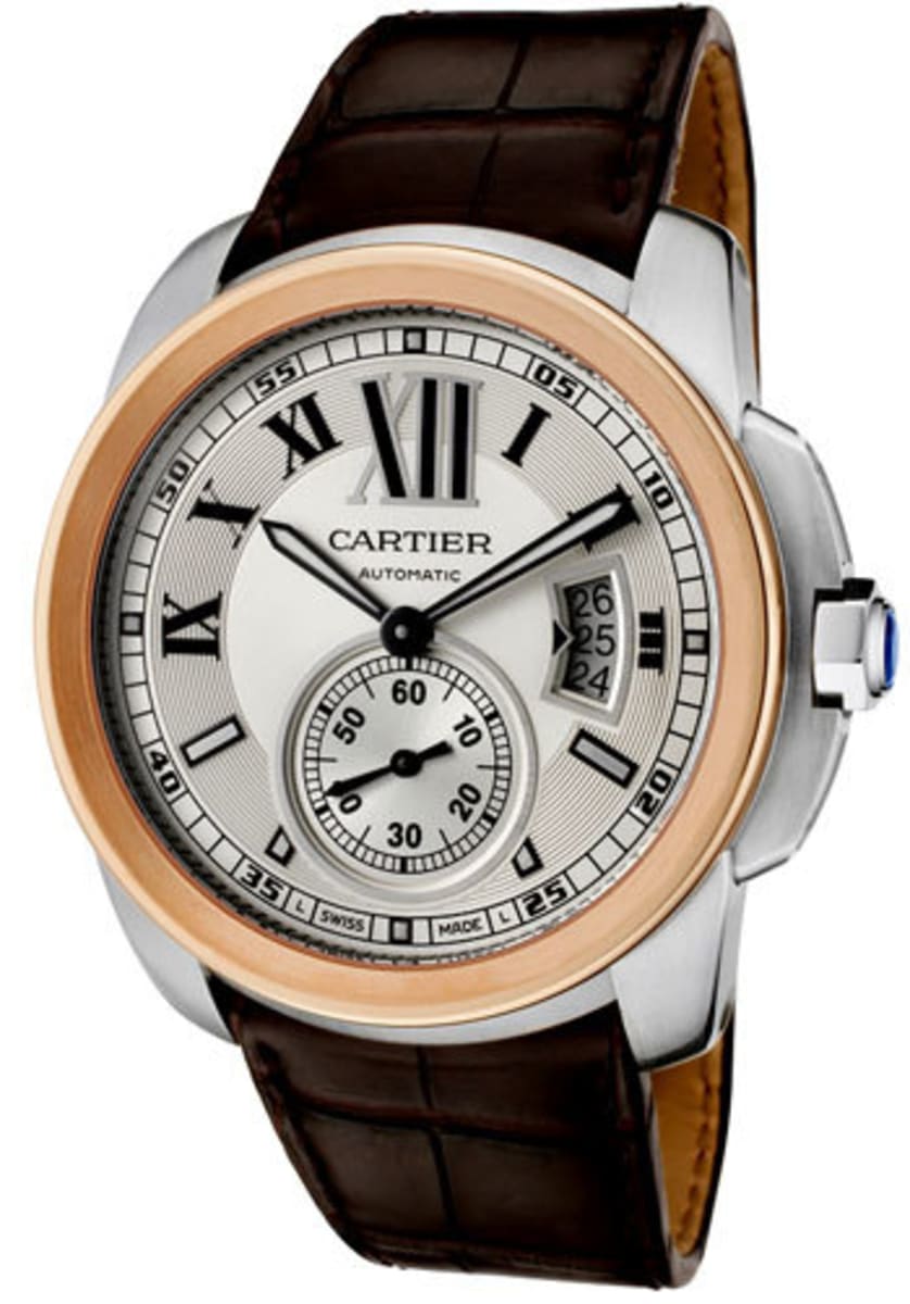 cartier calibre de cartier rose and steel mens