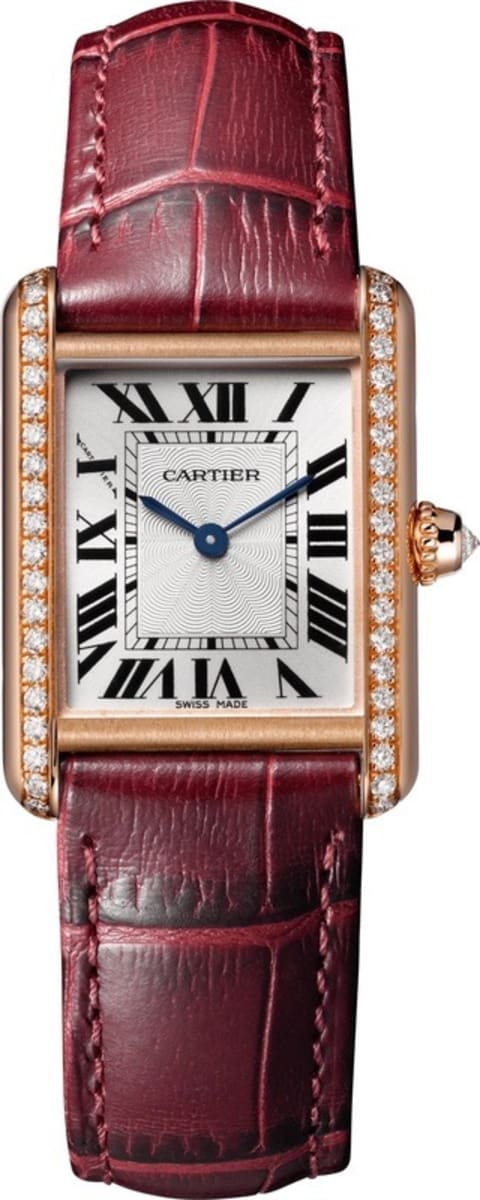 Cartier Tank Louis Rose Gold Diamond Burgundy Strap Ladies Watch