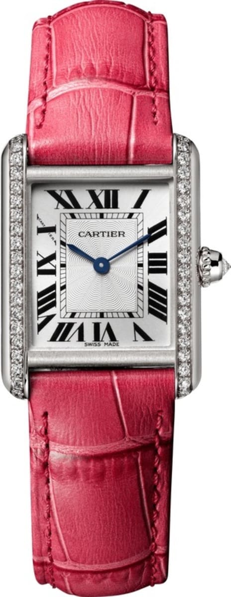 Cartier Tank Louis Small Diamond White Gold Leather Strap Women's Watch  WJTA0011