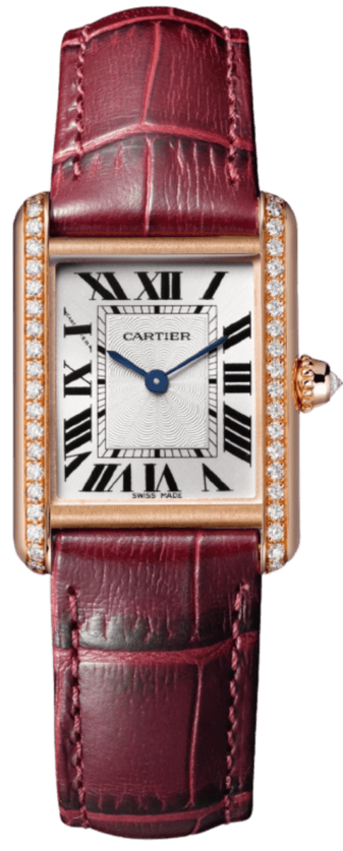 Cartier Tank Louis Silver Dial Diamond Leather Strap Women's Watch WJTA0037