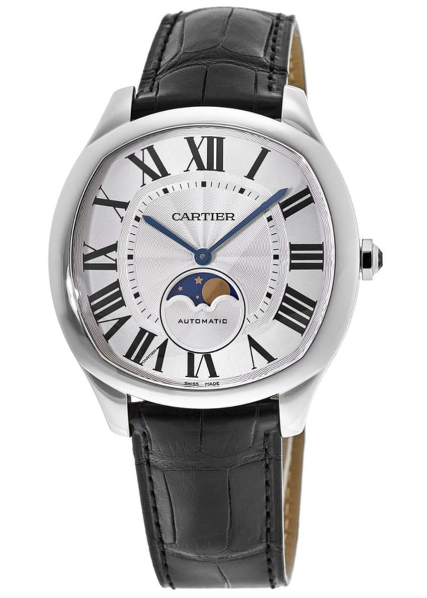 Cartier Drive De Cartier Moon Phases Silver Dial Leather Strap