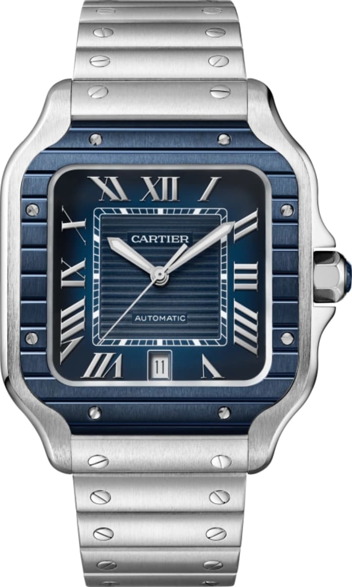 Cartier Santos De Cartier Blue Dial Stainless Steel Men's Watch WSSA0048