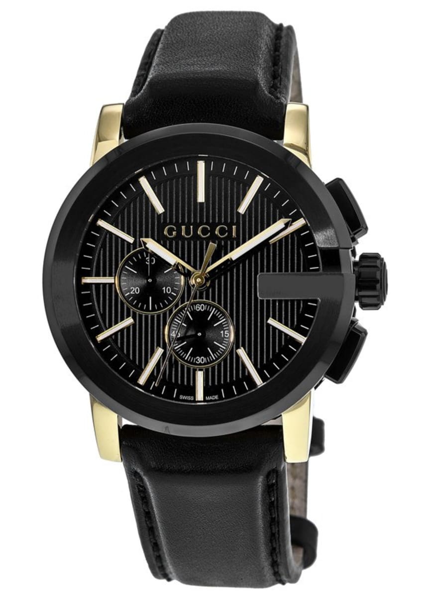 Gucci G-Chrono XL Black Dial Leather Strap Men's Watch YA101203