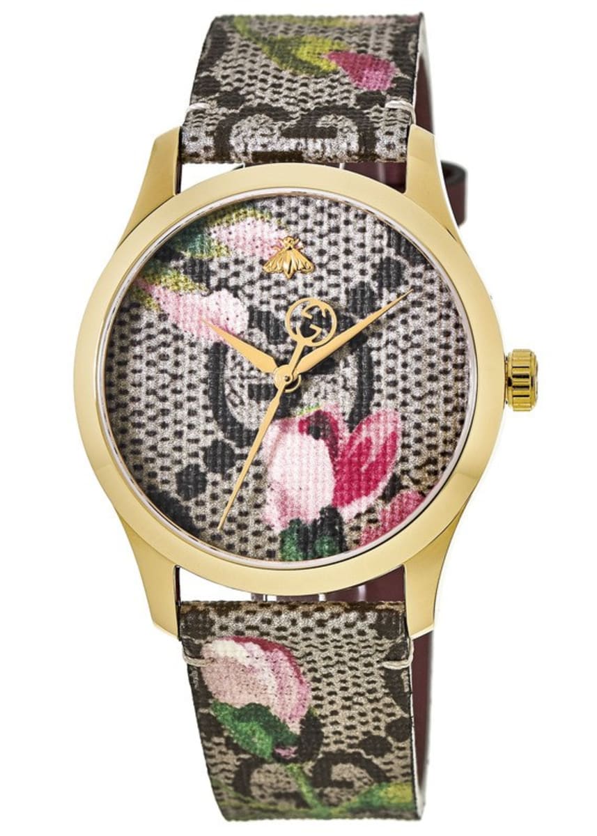 Gucci G-Timeless Pink Print Dial Gold 