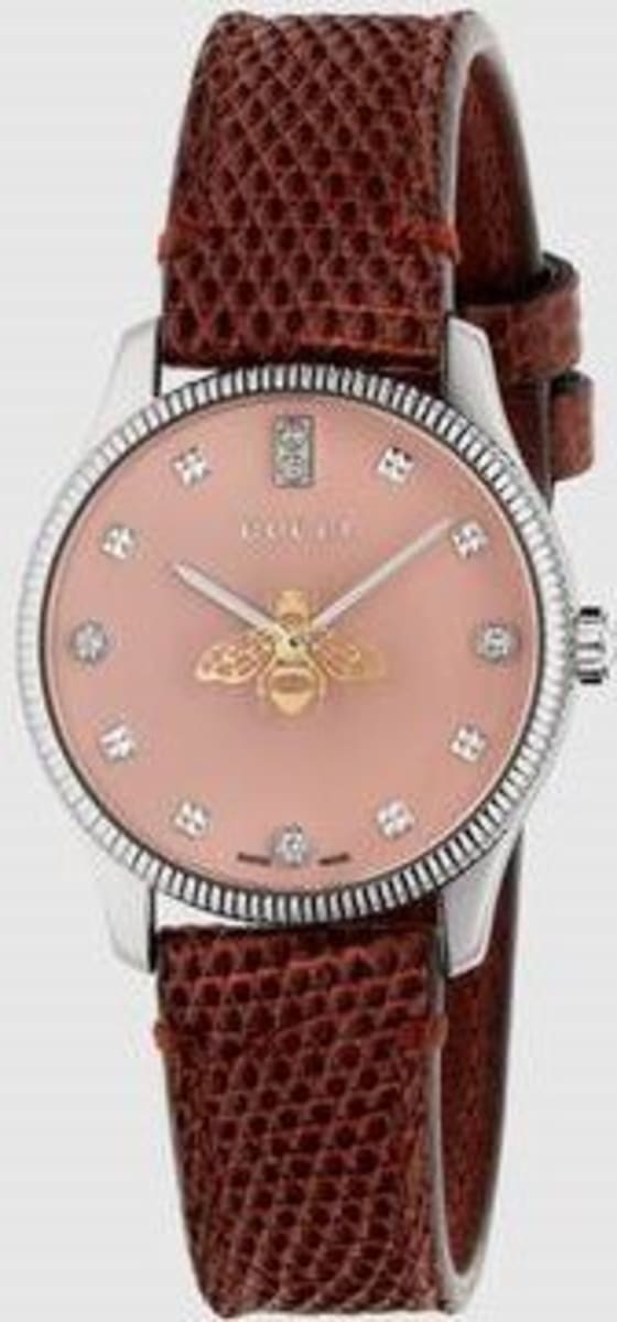 Gucci G-Timeless Pink Dial Red Leather Strap Women's Watch 
