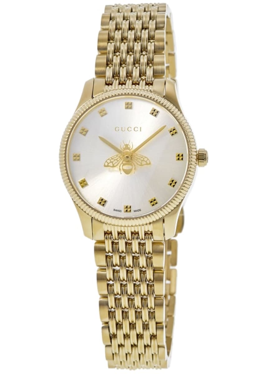 Gucci G-Timeless Silver Diamond Dial Yellow Gold PVD Women's Watch ...