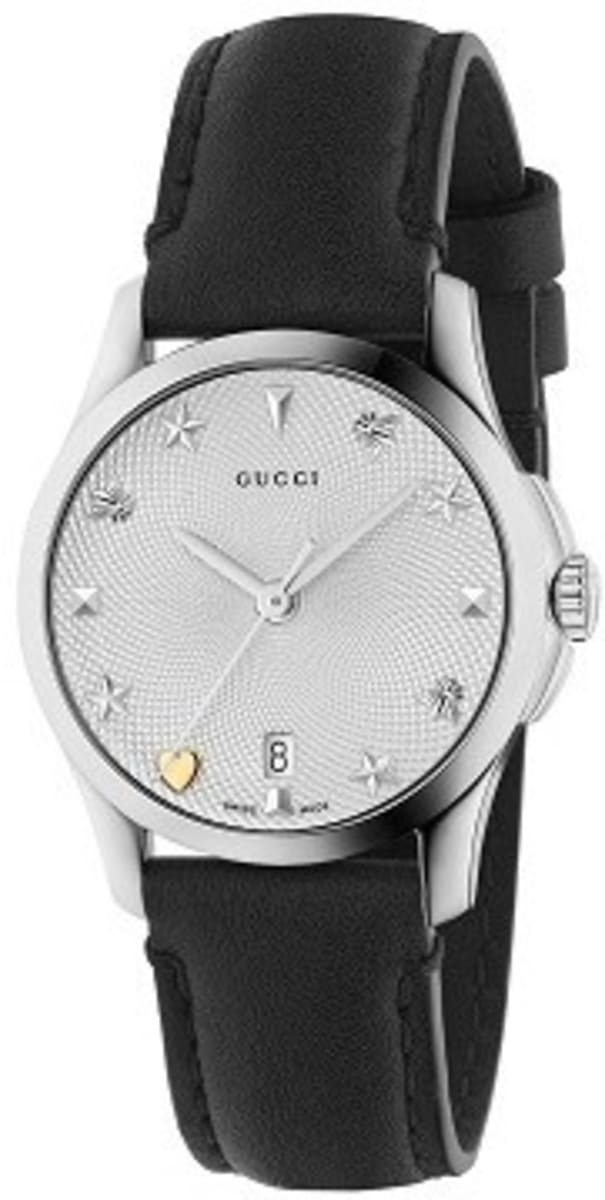 Gucci GTimeless Silver Dial Black Leather Strap Women's Watch YA126574