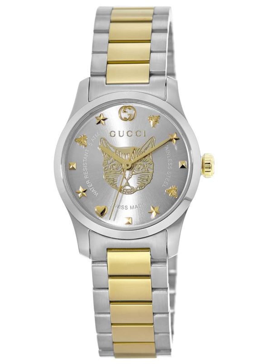 forværres Spekulerer Musling Gucci G-Timeless Silver Dial Two-Tone Steel Women's Watch YA126596 |  WatchMaxx.com