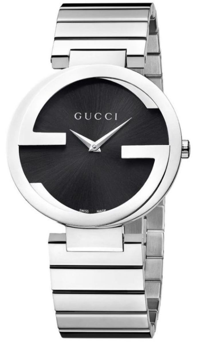 Gucci G Interlocking Black Dial Silver Steel Strap Watch For Women - YA133307