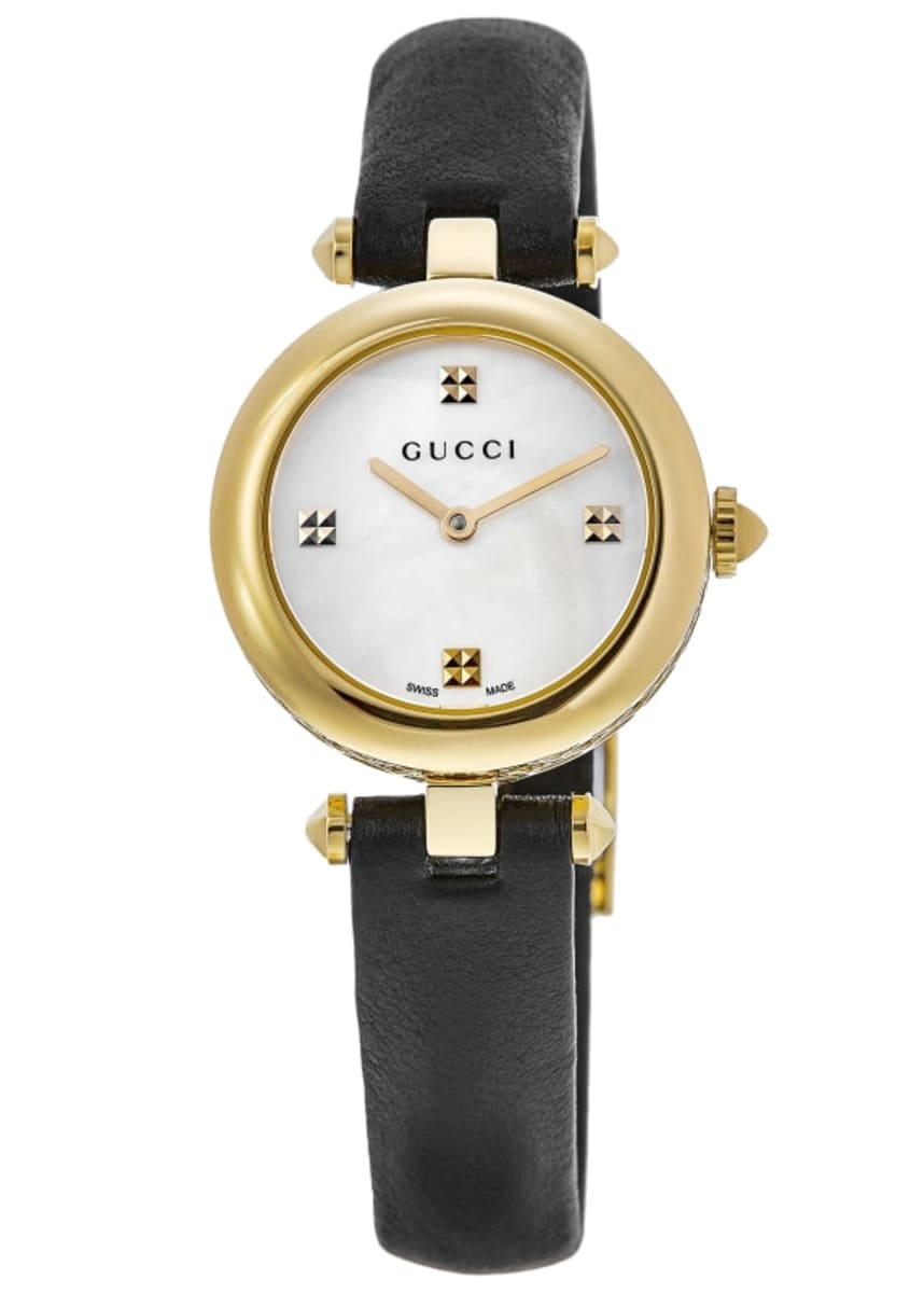 Gucci Diamantissima Gold Plated Case Leather Strap Women's Watch YA141505