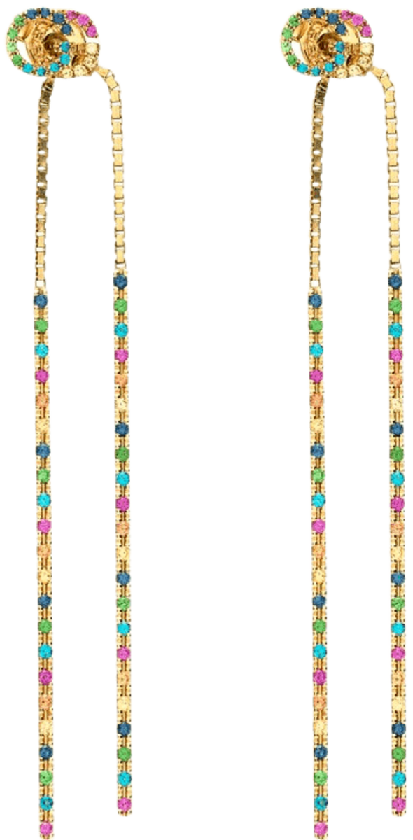 Gucci Running G 18K Yellow Gold Mixed Multi Gemstones Long Drop Women's  Earrings YBD48168500200U