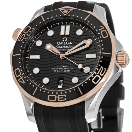 Omega Seamaster Diver 300M Black Dial Steel & Sedna Gold Rubber Strap ...