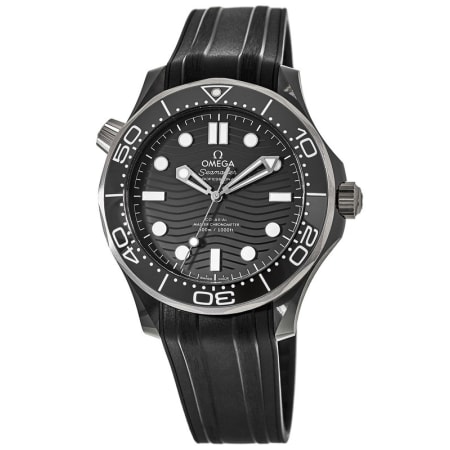 Omega Seamaster Diver 300M Titanium Black Ceramic Case Rubber Strap Men ...