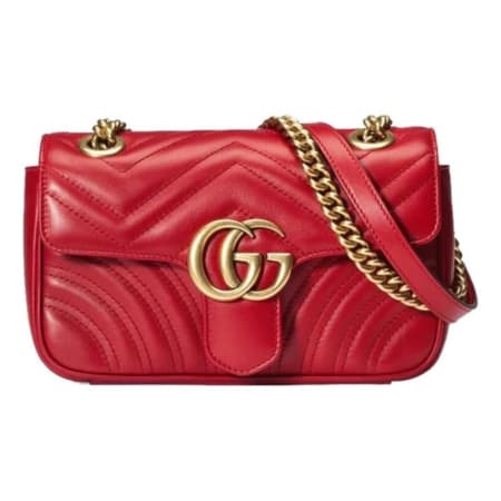 Gucci GG Marmont Mini Shoulder Bag Red Chevron Leather with Gold Chain ...