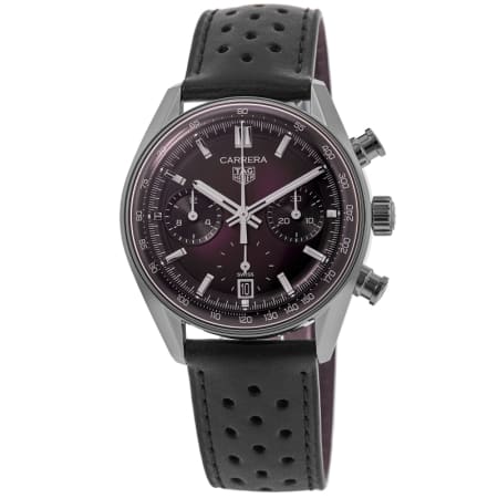 Tag Heuer Carrera Chronograph Automatic Purple Dial Leather Strap Men's Watch CBS2219.FC6607