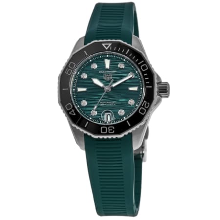 Tag Heuer Aquaracer Professional 300 Date Automatic Green Diamond Dial Rubber Strap Women's Watch WBP231G.FT6226