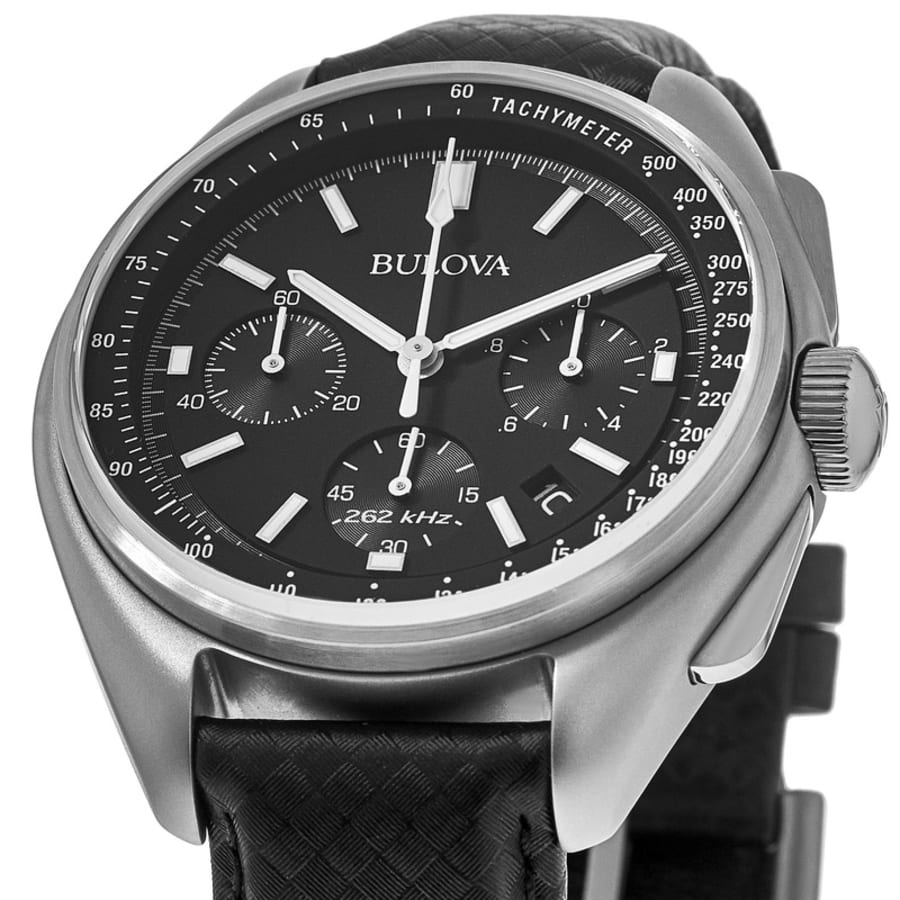 Bulova Lunar Pilot Black Chronograph Dial Leather Strap Men's Watch 96B251
