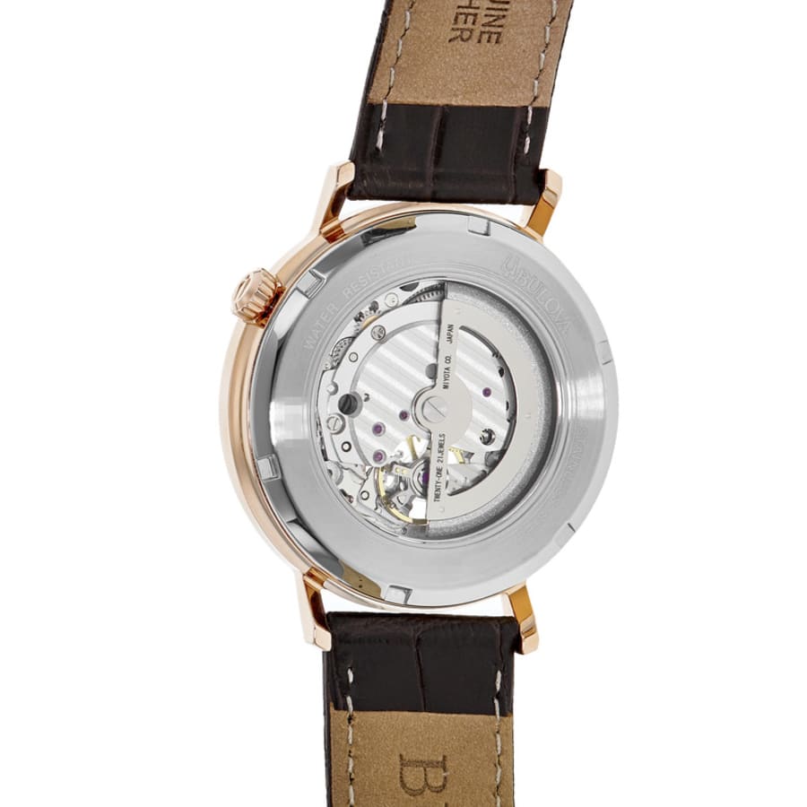 Bulova Classic Silver Diamond Brown Leather Strap Men's Watch 97A136
