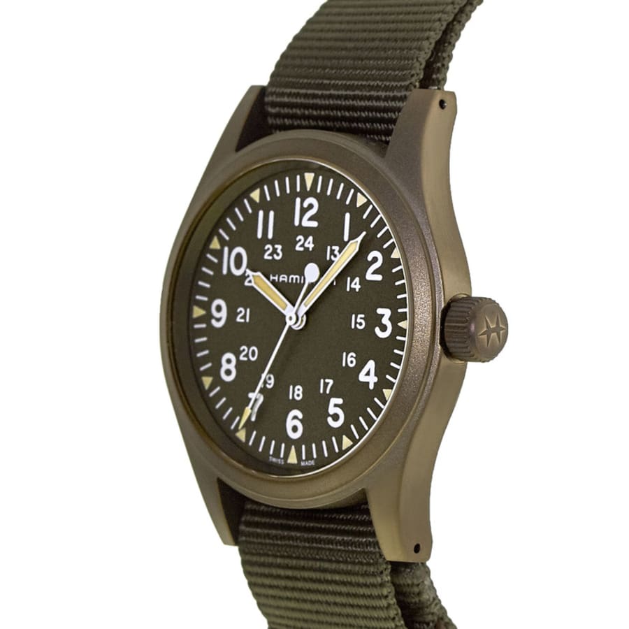 Hamilton Khaki Field Hand Wound Brown Dial Green Fabric Strap Men's ...